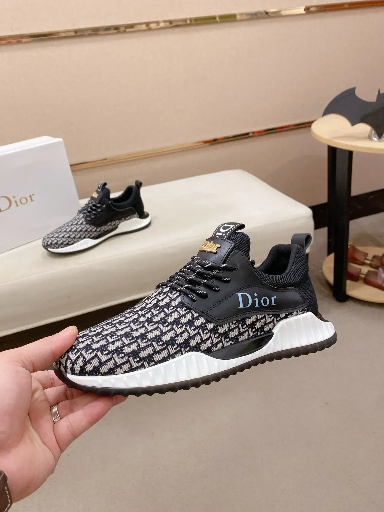 Dior Black White Monogram Knit Upper Sculpted Midsole Lifestyle Sneakers 4
