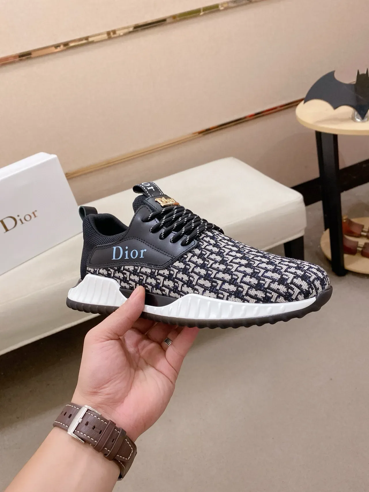 Dior Black White Monogram Knit Upper Sculpted Midsole Lifestyle Sneakers 5