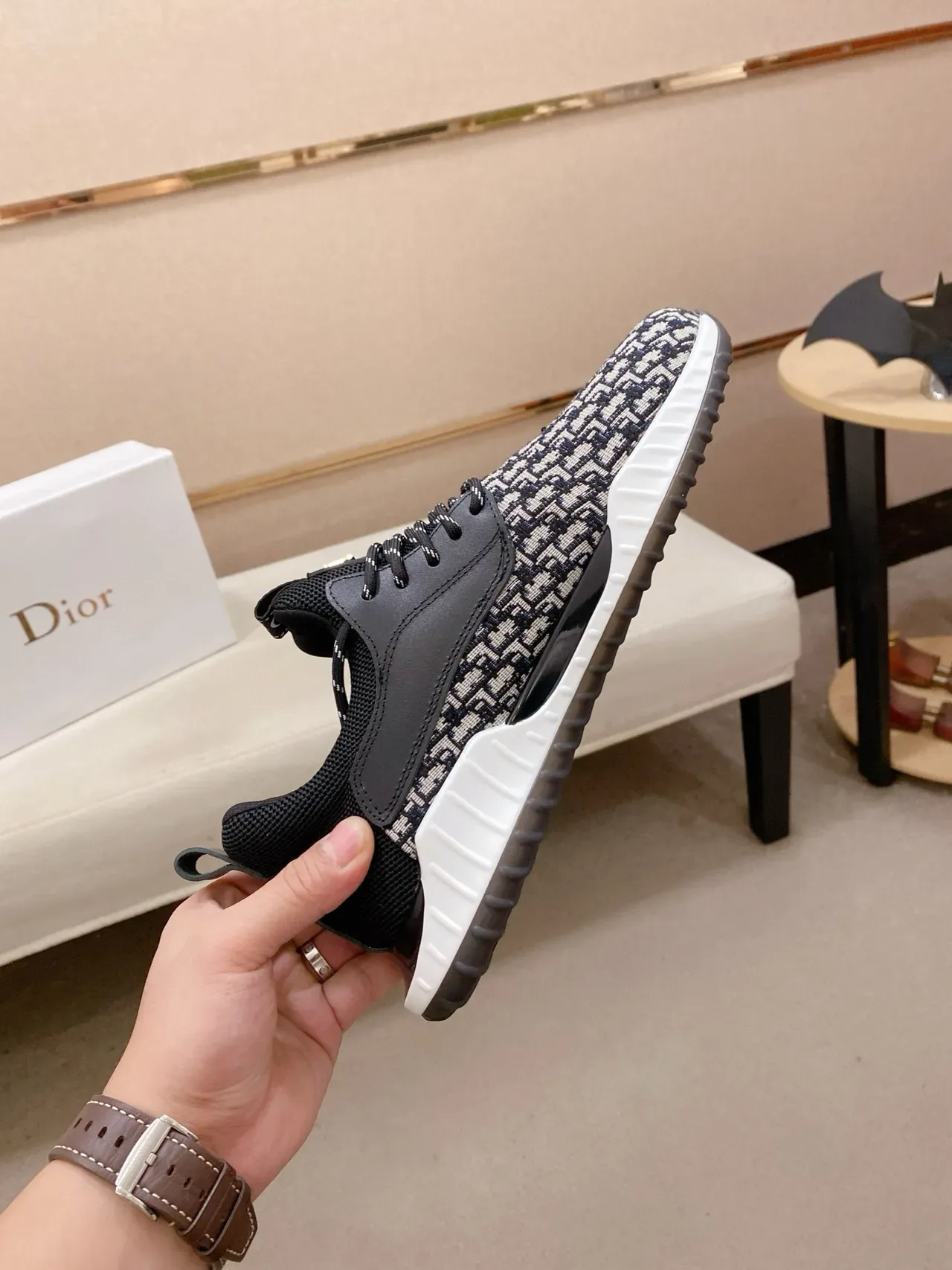 Dior Black White Monogram Knit Upper Sculpted Midsole Lifestyle Sneakers 6