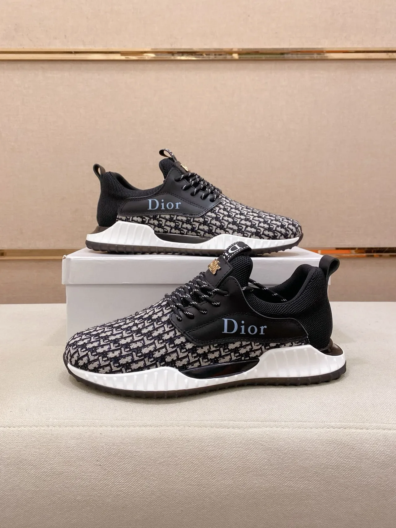 Dior Black White Monogram Knit Upper Sculpted Midsole Lifestyle Sneakers 8