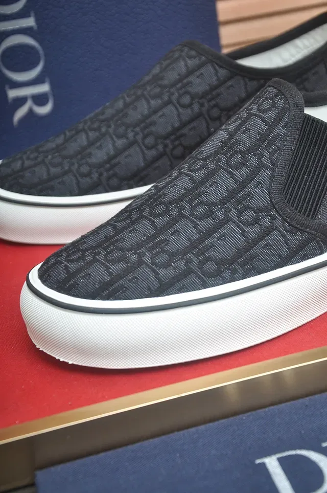 Dior Black White Monogrammed Textile Slip-On Lifestyle Sneakers 2