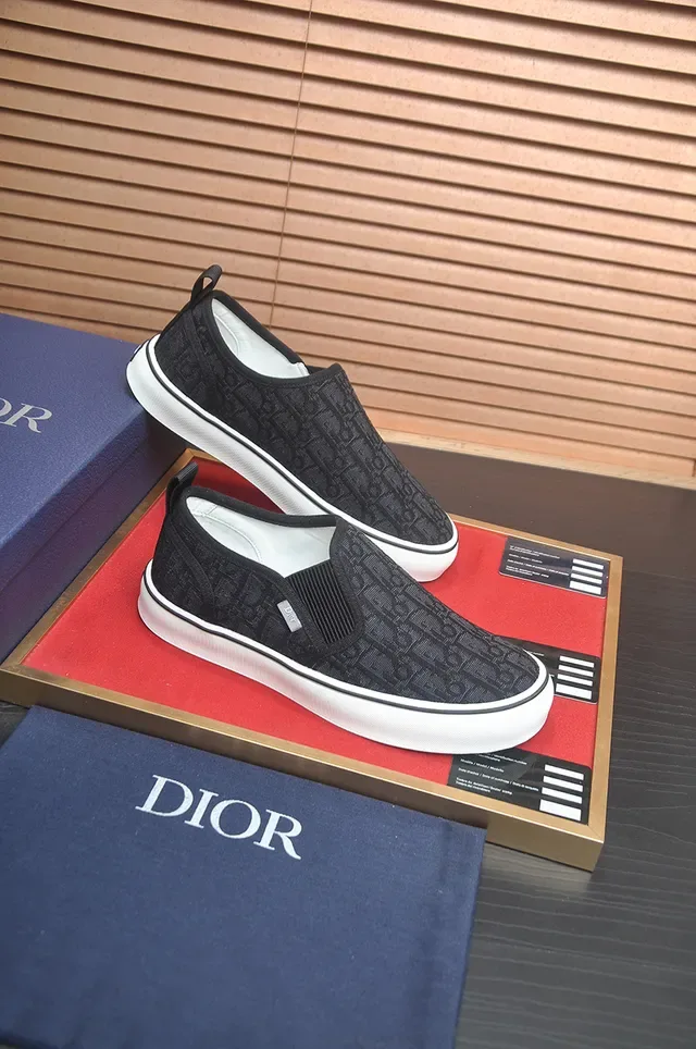 Dior Black White Monogrammed Textile Slip-On Lifestyle Sneakers 4