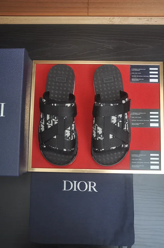 Dior Black White Oblique Monogram Jacquard Dual Elastic Webbing Straps Slippers 5