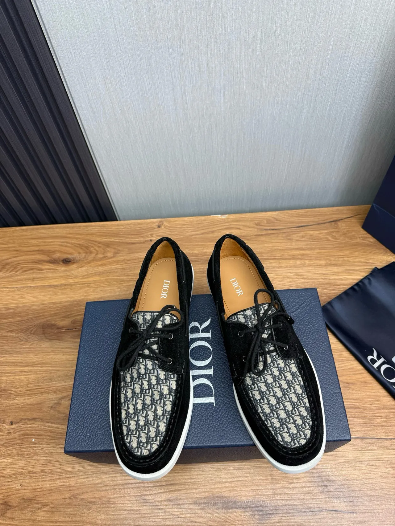 Dior Black White Suede Oblique Monogram Panel Boat Shoes 2