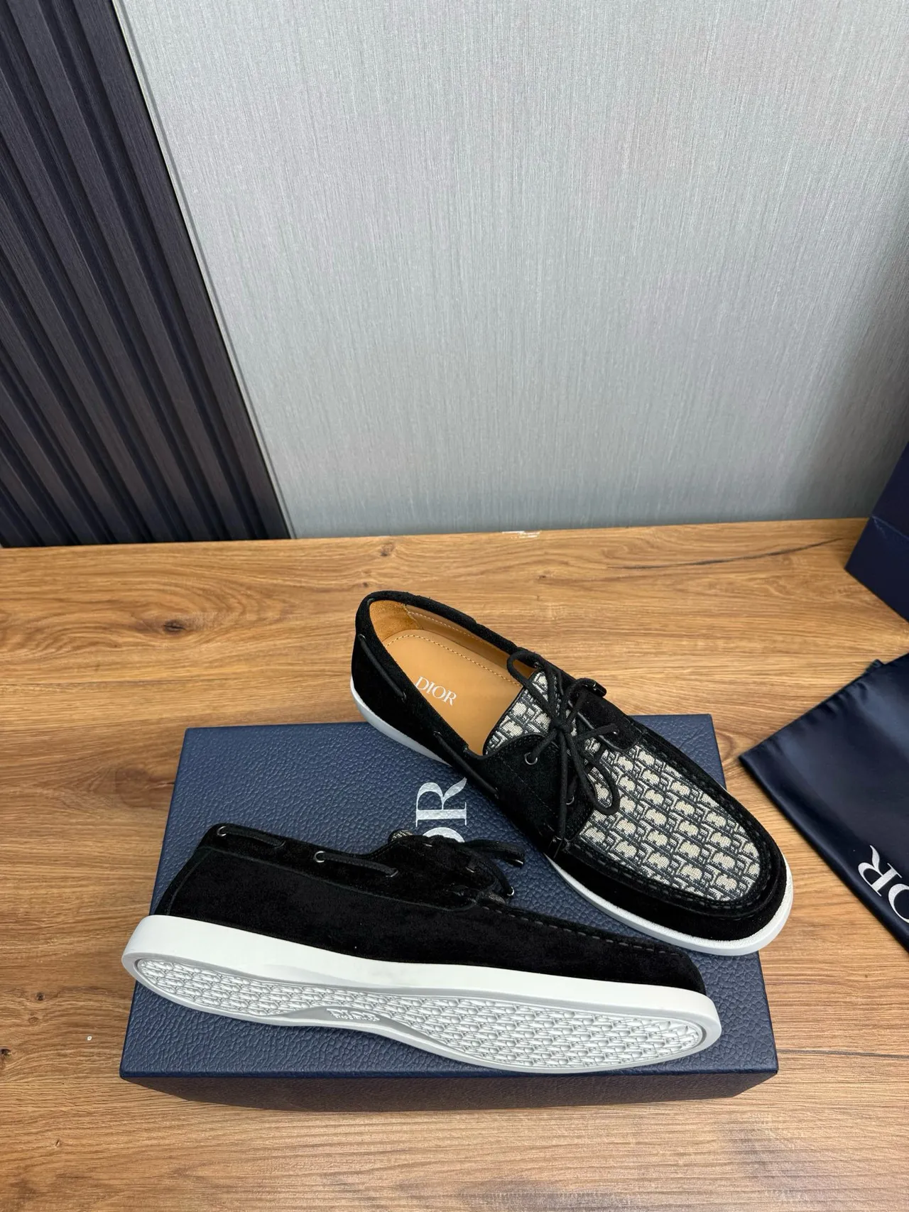 Dior Black White Suede Oblique Monogram Panel Boat Shoes 5