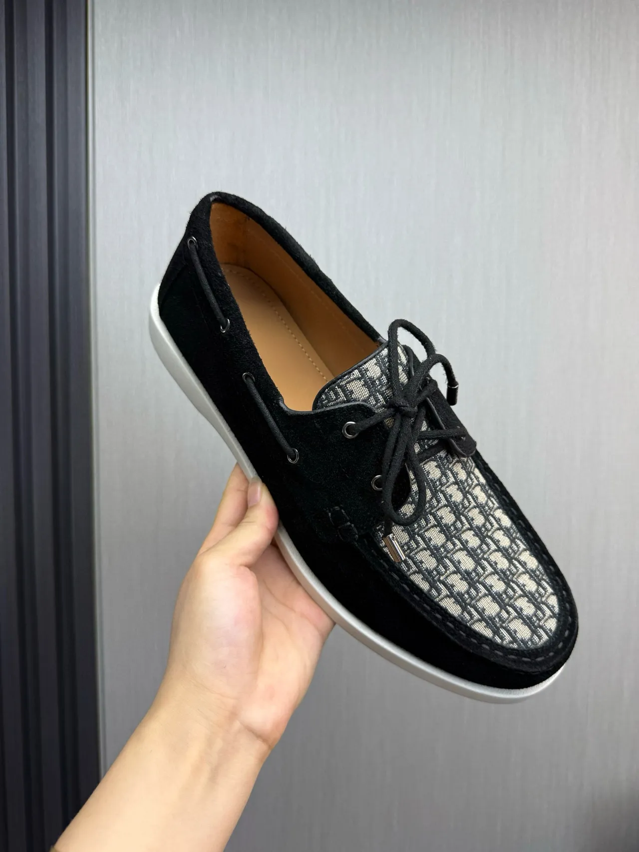 Dior Black White Suede Oblique Monogram Panel Boat Shoes 7