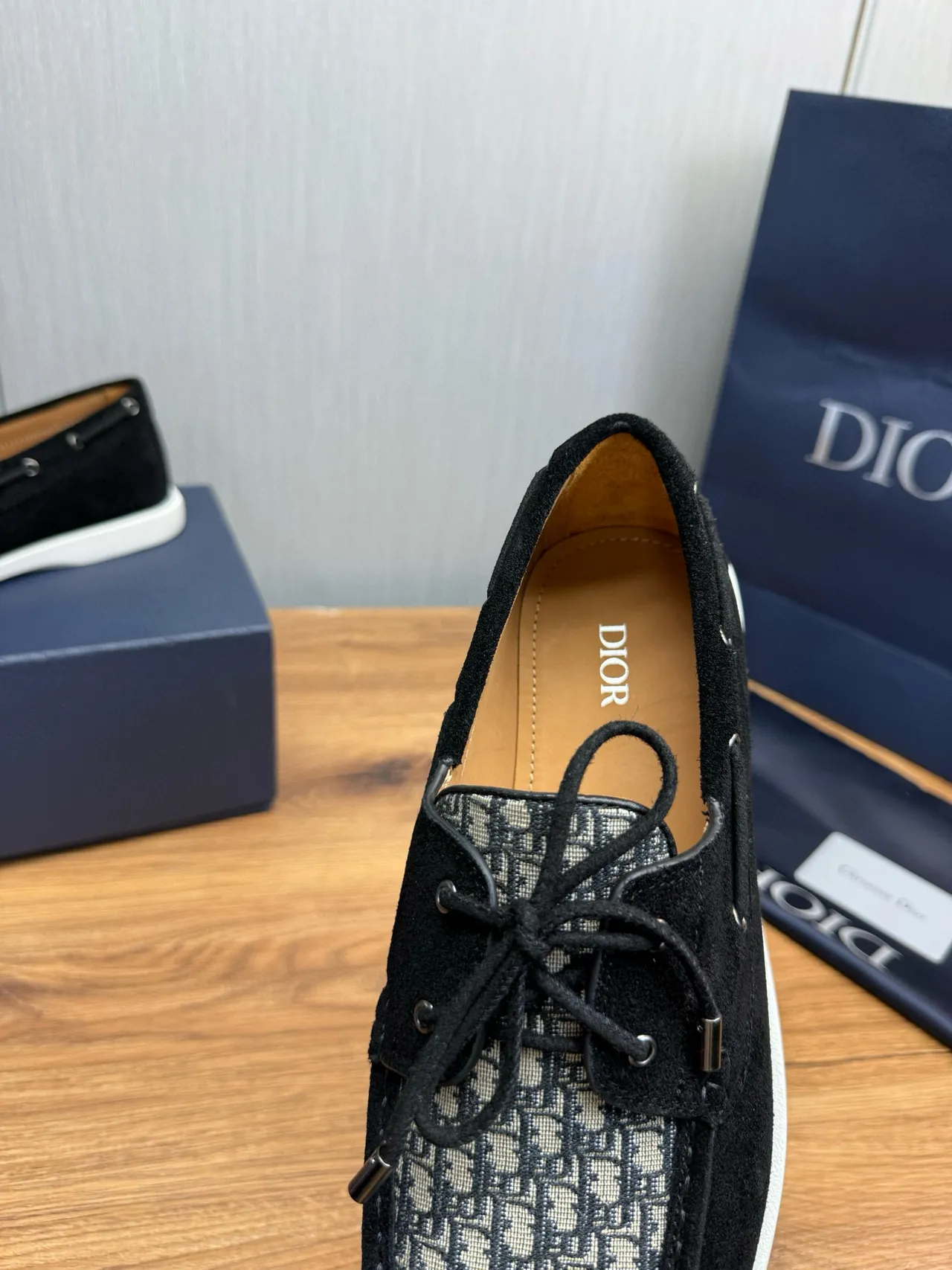 Dior Black White Suede Oblique Monogram Panel Boat Shoes 8