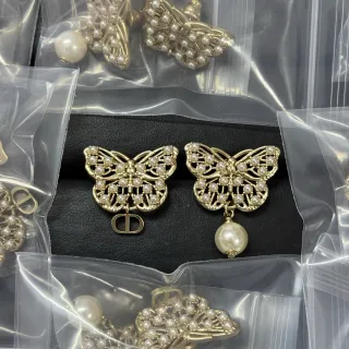 Dior Butterfly Pearl-Embellished Gold-Tone Earrings