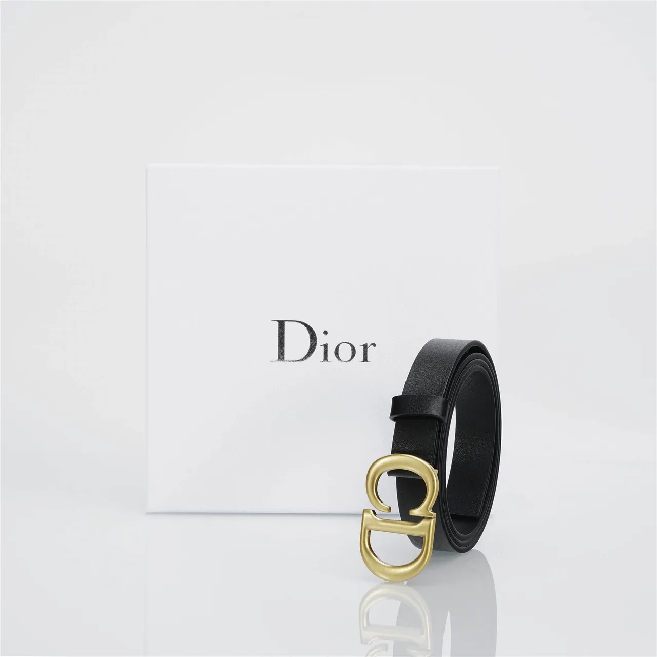Dior CD Belt Black Gold Slim-Profile Monogram Buckle Leather Belt 6