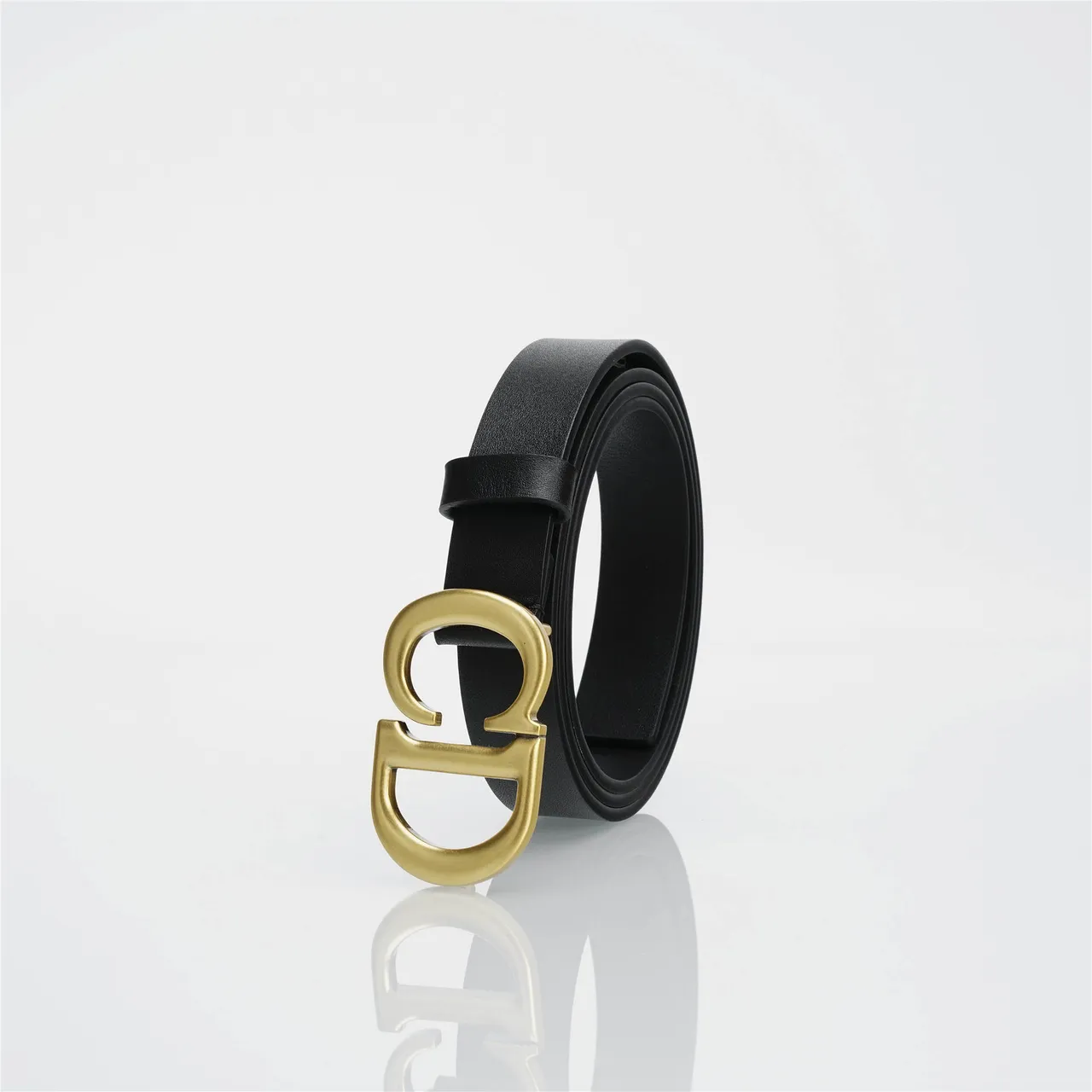 Dior CD Belt Black Gold Slim-Profile Monogram Buckle Leather Belt 7