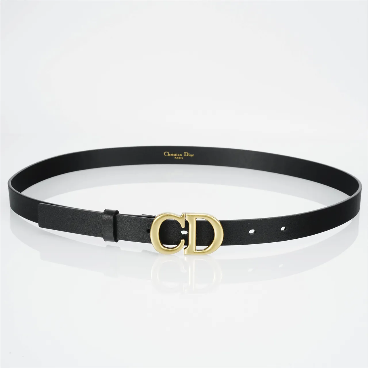 Dior CD Belt Black Gold Slim-Profile Monogram Buckle Leather Belt 9