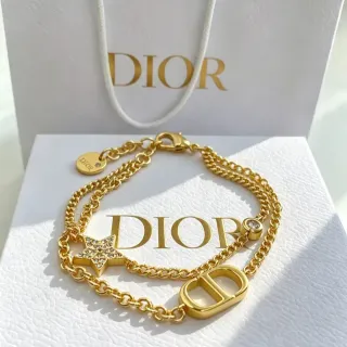 Dior CD Icon ذهب فضة سلسلة مزدوجة سوار شارم نجمة Pavé