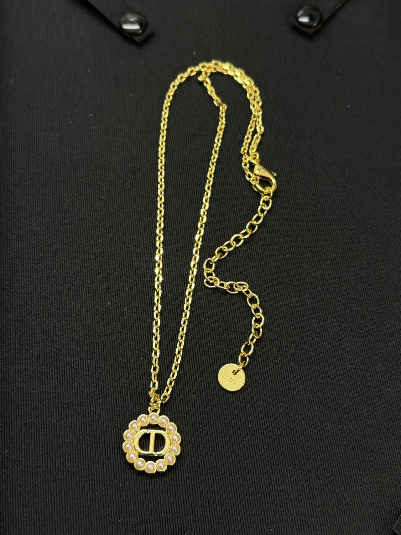 Dior CD Logo Pearl Collection Chaîne Or Blanc Médaillon Collier 6