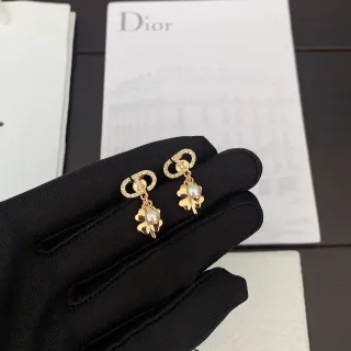 Dior Crystal CD Motif Clover Pearl Earrings