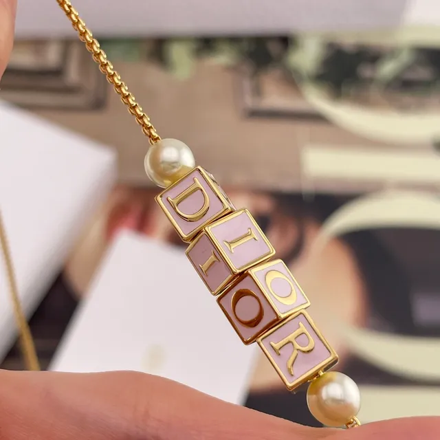 Dior D-Dice Gold Pink Chain Enamel Cube Beads Necklace 4