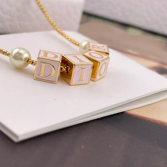 Dior D-Dice Gold Pink Chain Enamel Cube Beads Necklace 6