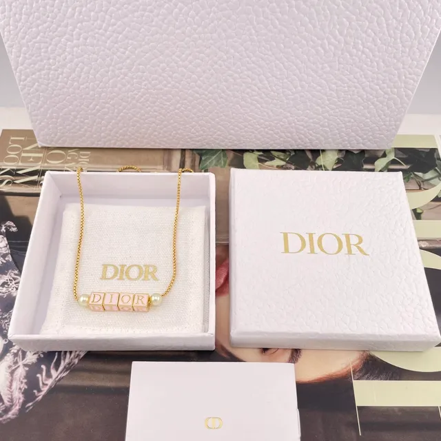 Dior D-Dice Gold Pink Chain Enamel Cube Beads Necklace 9