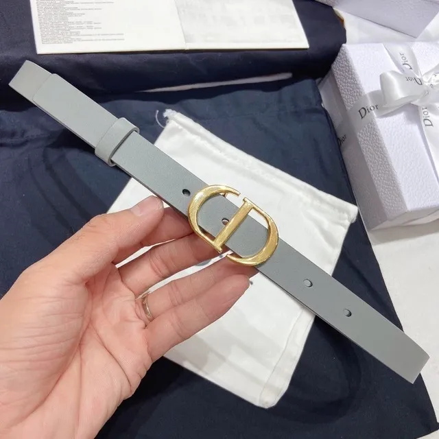 Dior Diorama حزام جلد رمادي ذهبي ضيق ناعم 2