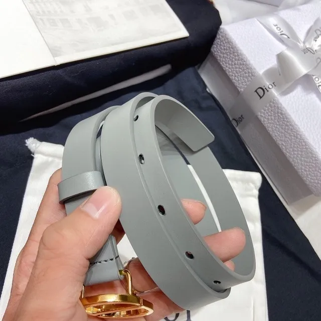 Dior Diorama حزام جلد رمادي ذهبي ضيق ناعم 3