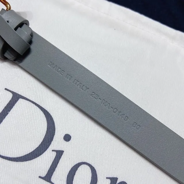 Dior Diorama حزام جلد رمادي ذهبي ضيق ناعم 5