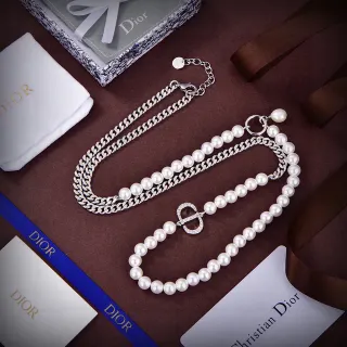 Dior Double-Strand Pearl and Curb Chain Necklace