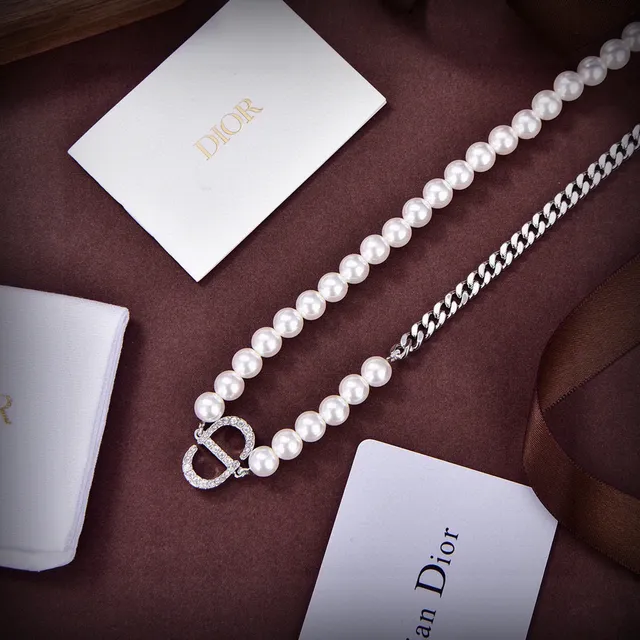 Dior Double-Strand Pearl and Curb Chain Necklace 5