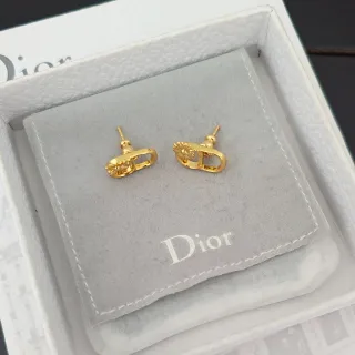 Dior Floral Motif Gold-Tone Oval Link Stud Earrings
