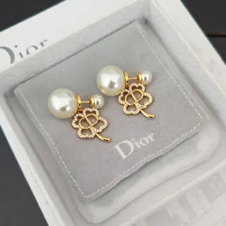 Dior Boucles d'oreilles Trèfle à Quatre Feuilles Perles et Cristal
