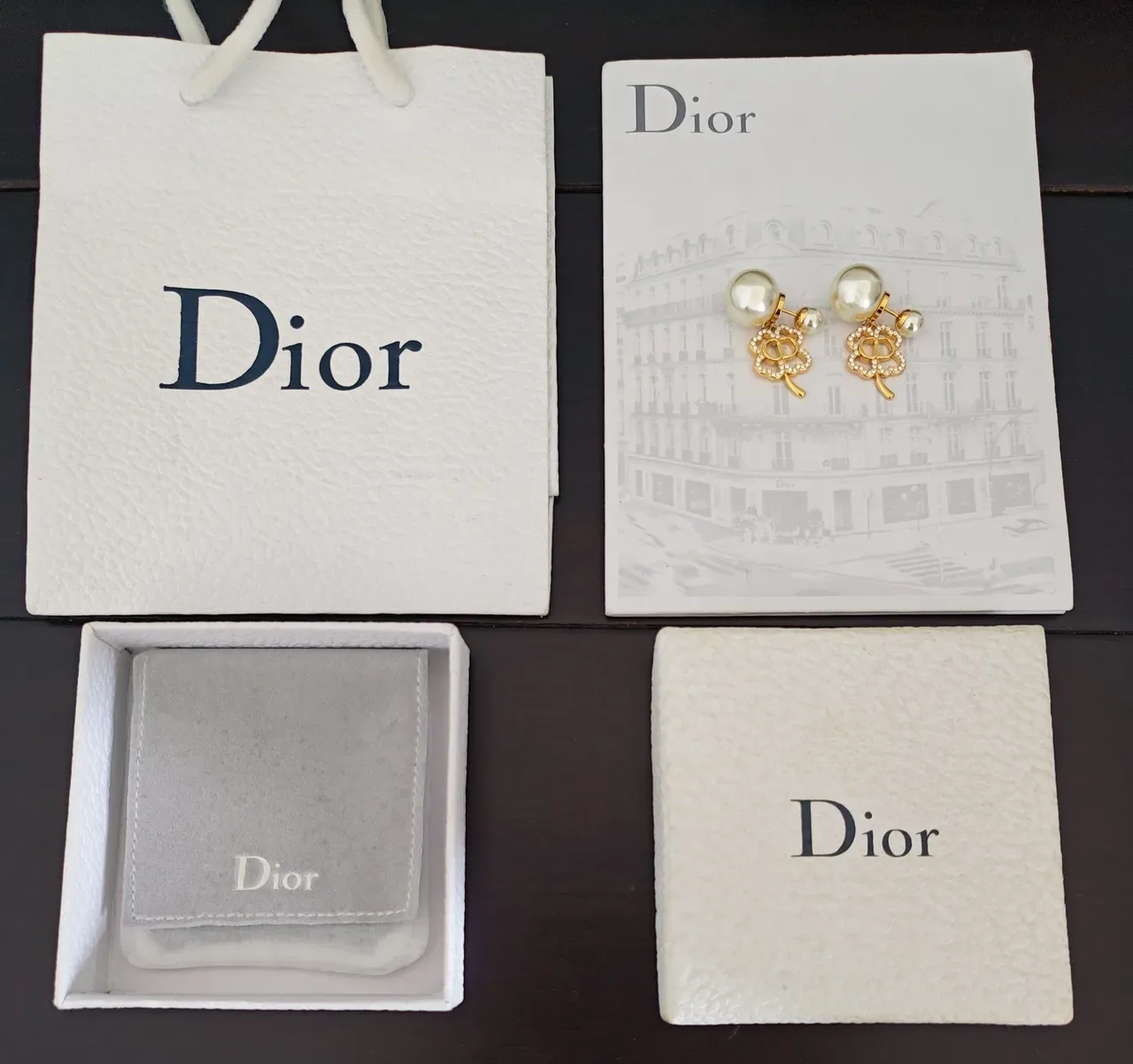 Dior Four-Leaf Clover Pearl and Crystal Earrings 3