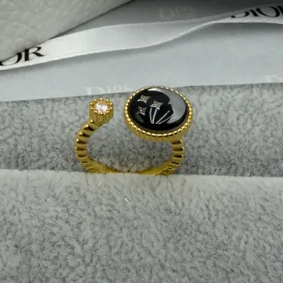 Dior Gold Black Textured Band Ring