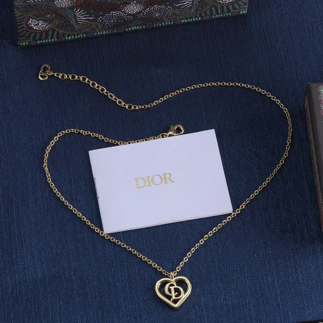 Dior Gold Navy Heart-Shaped Pendant Interlocked CD Monogram Necklace 2