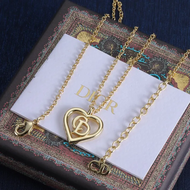 Dior Gold Navy Heart-Shaped Pendant Interlocked CD Monogram Necklace 5