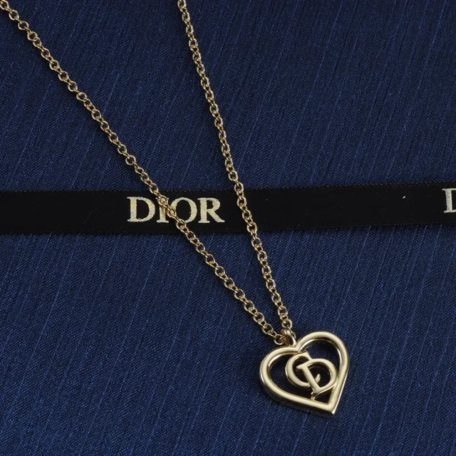 Dior Gold Navy Heart-Shaped Pendant Interlocked CD Monogram Necklace 6