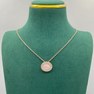 Dior Gold Pink Curb Chain Oval Pendant Necklace