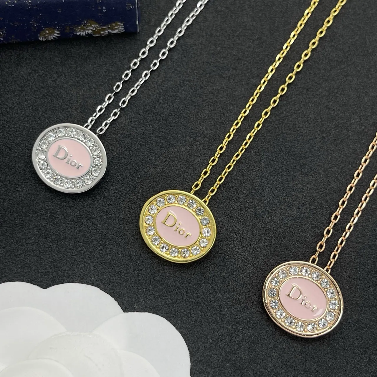 Dior Chaîne Curb Or Rose Pendentif Ovale Collier 3