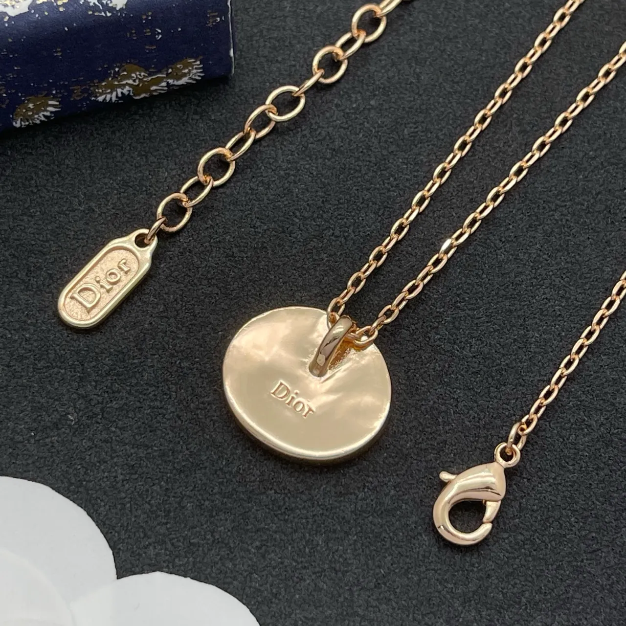 Dior Chaîne Curb Or Rose Pendentif Ovale Collier 4
