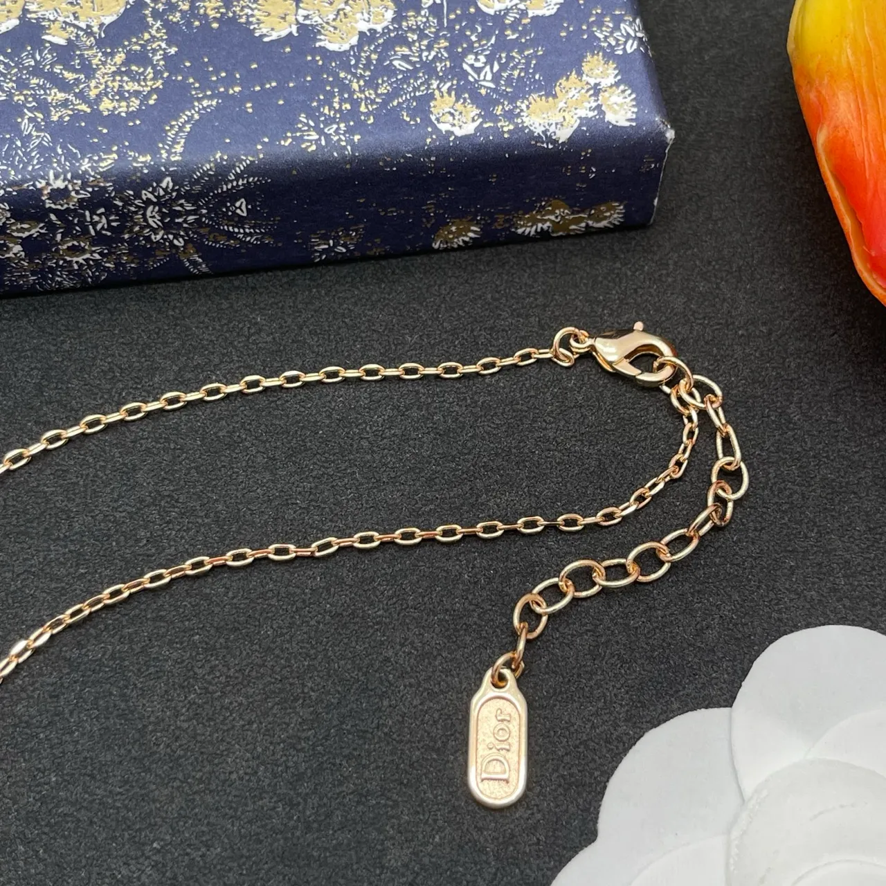 Dior Chaîne Curb Or Rose Pendentif Ovale Collier 6