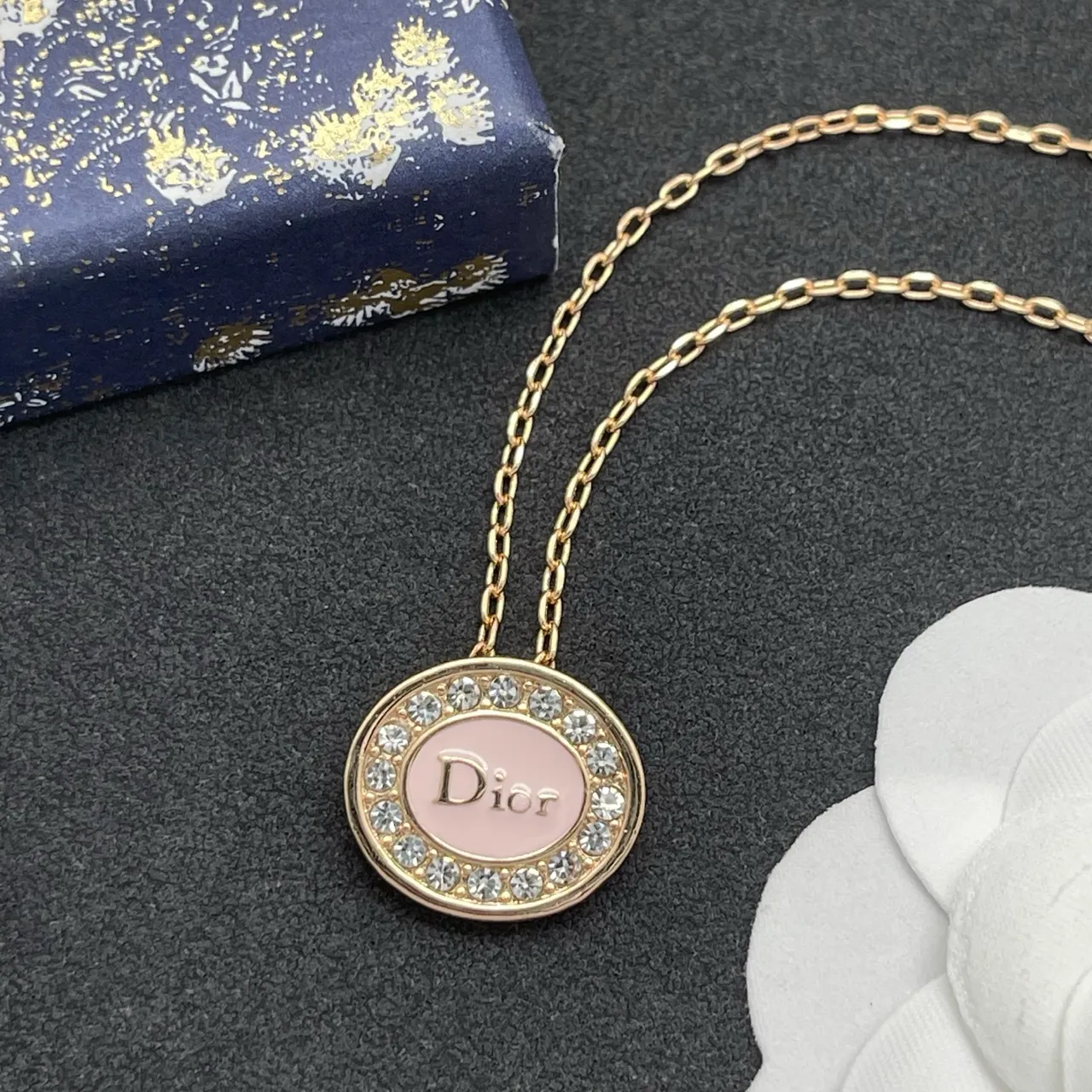 Dior Chaîne Curb Or Rose Pendentif Ovale Collier 7