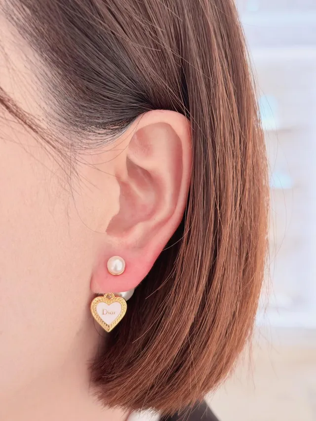 Dior Gold Pink Metal Double Pearl Stud Earrings 2