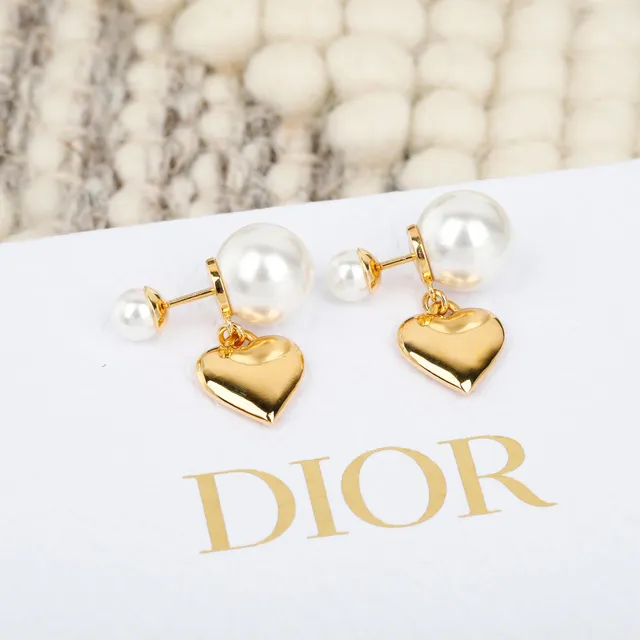 Dior Gold Pink Metal Double Pearl Stud Earrings 5