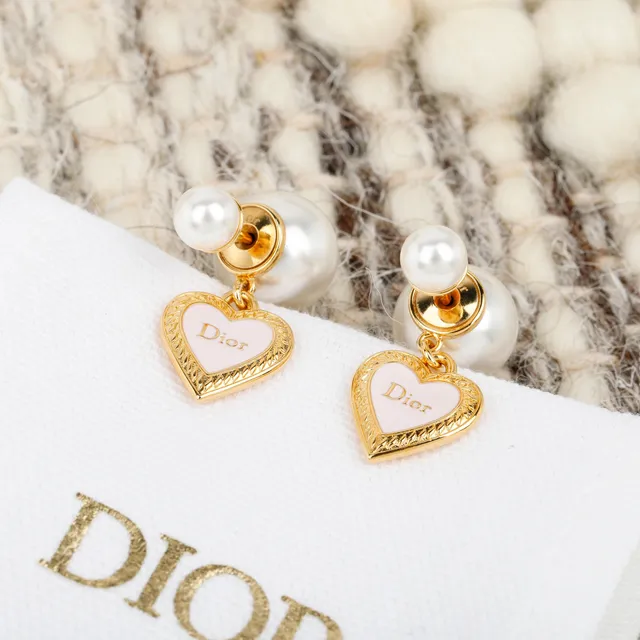 Dior Gold Pink Metal Double Pearl Stud Earrings 7