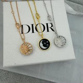 Dior Collier Or Argent Motif Soleil/Lune Circulaire Gravure Radiale Texturée