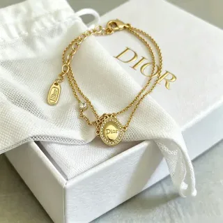 Dior bracelet à chaîne double avec médaillon ovale en or et argent
