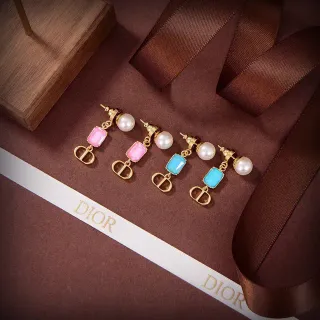 Dior Gold-Tone D-Logo Pearl and Resin Drop Earrings