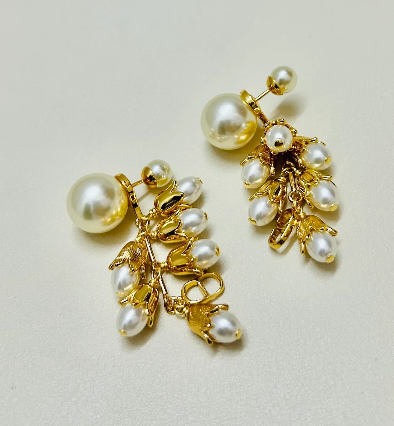 Dior Gold-Tone Floral Pearl Drop Earrings 4