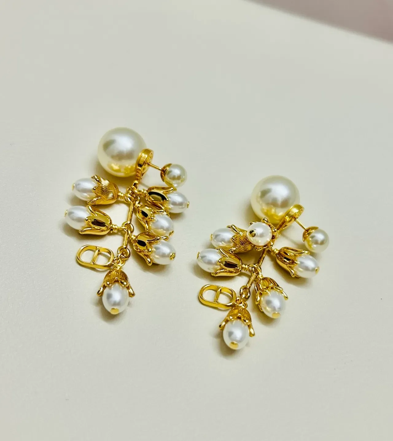 Dior Gold-Tone Floral Pearl Drop Earrings 5