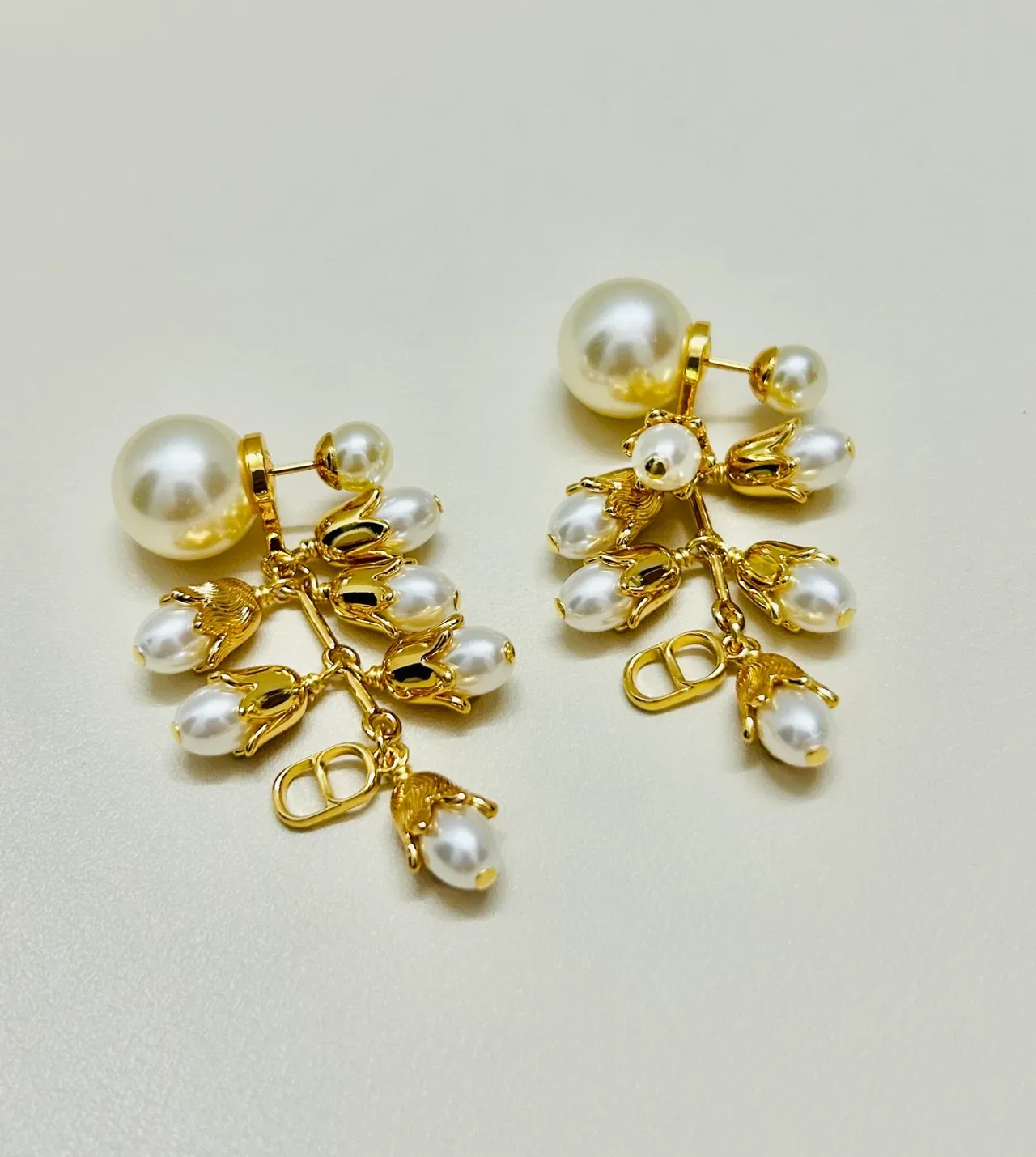 Dior Gold-Tone Floral Pearl Drop Earrings 6