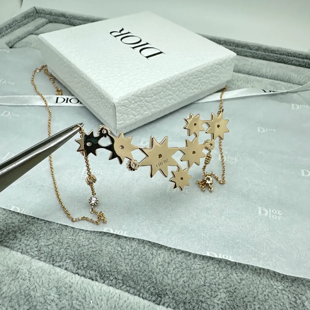 Dior Gold Transparent Chain Star-Shaped Pendants Necklace 6