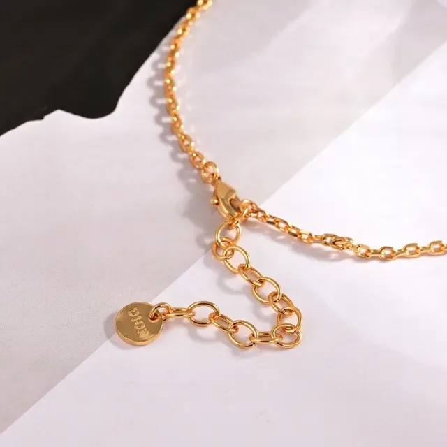 Dior Gold White Circular Pendant Enamel Necklace 2