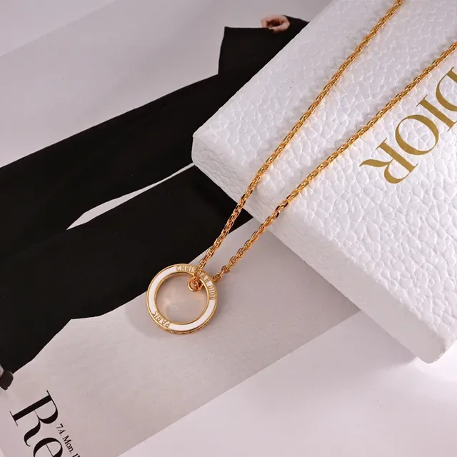 Dior Gold White Circular Pendant Enamel Necklace 3